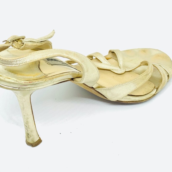 Jimmy Choo: Metallic Gold Lame & Leather, Sandals/ - Picture 15 of 16